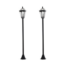 Solar LED Garden Lamp Post Lights 2 Pack Outdoor Lantern Black Waterproof