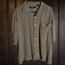 Nat Nast Luxury Originals 100 Silk Camp Shirt XXL Olive Green Geometric Bowling