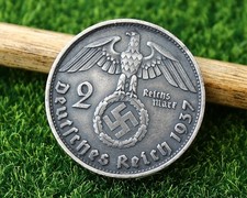 Moneta argento tedesca WW2 100% originale 2 marchi con Paul Von Hindenbug (1937-A)