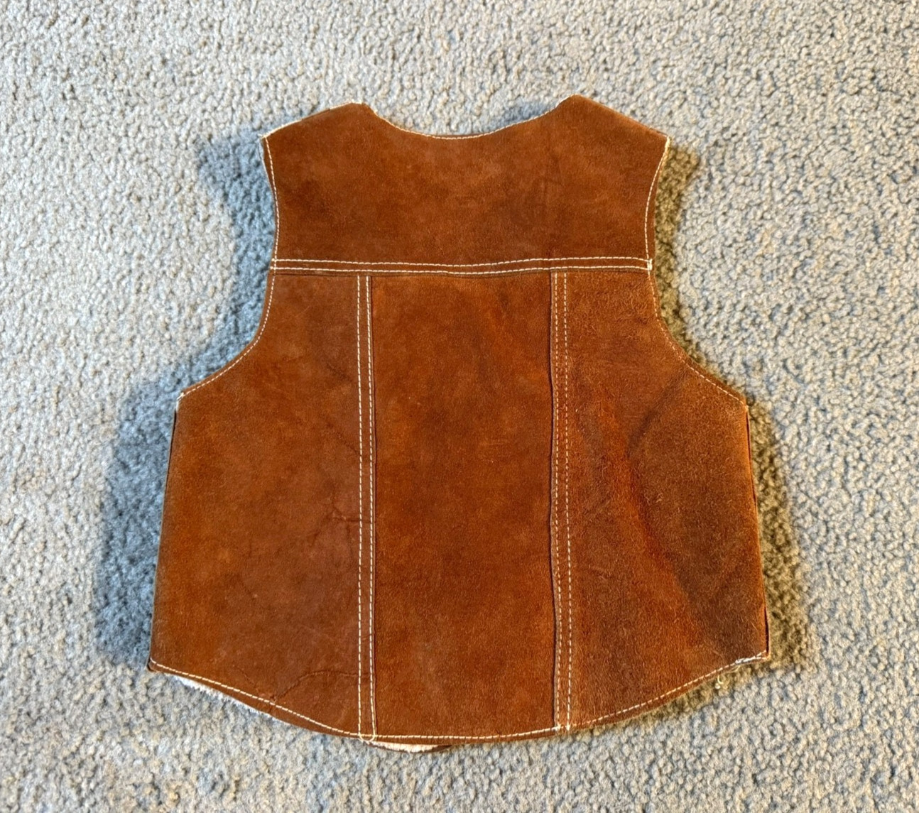VTG Cowhide Leather Pony Hair Sherpa Lined Snap Front Toddler Western Vest - 4T
