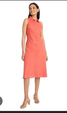 Maggy London Coral Linen Blend Sleeveless Shirt Dress Button Front Plus Size 16 