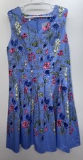 Talbots RSVP Blue Floral Fit & Flare Dress 16 Sleeveless Pockets Cottage Garden