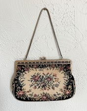 Vintage 1950's Petit Point Floral Purse, Needlepoint Clutch, MCM, Needle point