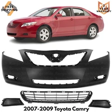 Front Bumper Cover Paintable & Lower Grille Kit For 2007-2009 Toyota Camry