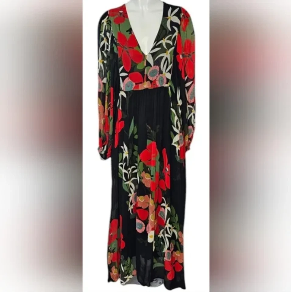 Farm Rio x Anthropologie Long-Sleeve V-Neck Floral Maxi Dress size S - Image 4 of 4