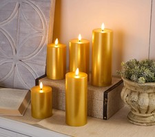 Home Reflections 5-pc Flameless Pillar Candles w/ Gift Box Gold Metallic