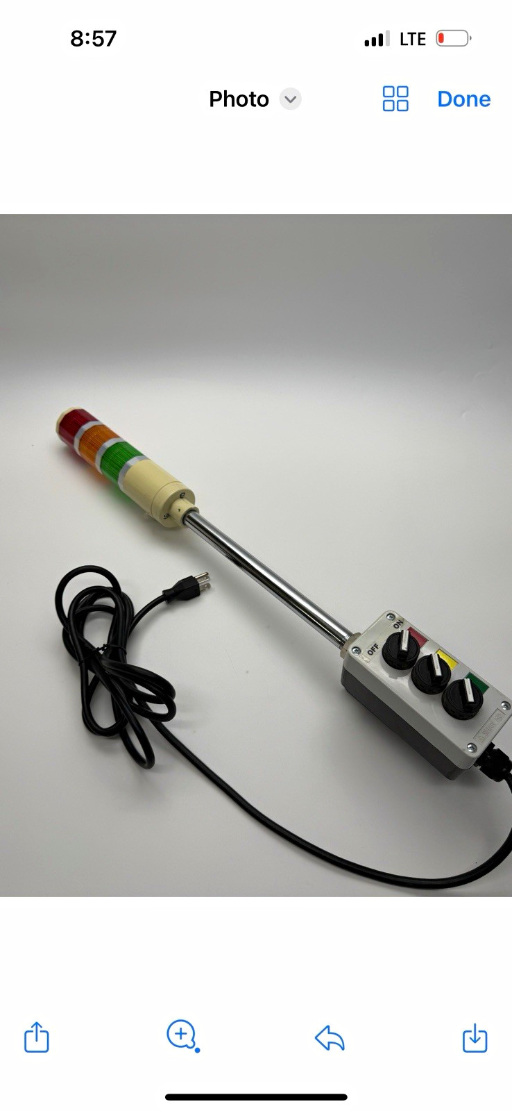 3-Color Red Amber Green Stack Signal Tower Light w/ Control Box Power Cord