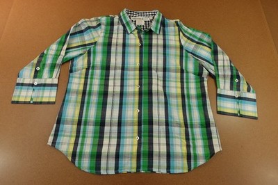 Gretchen Scott Womens XL Navy Green Picnic Time Boyfriend Button Up Shirt NWT