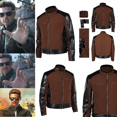 Mortal Kombat 2 Johnny Cage Cosplay Costume Halloween Carnival Jacket Brown Coat