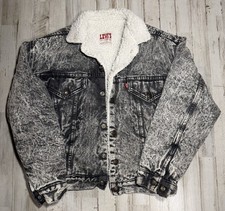 Women Vintage 90s Levi  s Sherpa Lined Black Denim Jacket Made in USA Size L D 