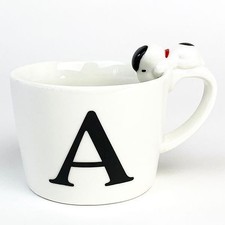 Snoopy Initial Mug with Figure A, Snoopy Mug with Figure, Initial Mug, White