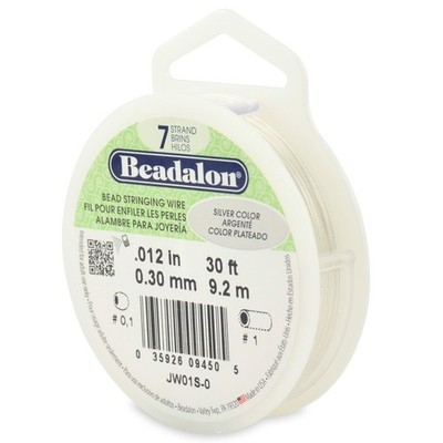 Beadalon 7 Strand Bead Stringing Wire, 0.012 in / 0.30 mm, Silver Color, 30 ft /