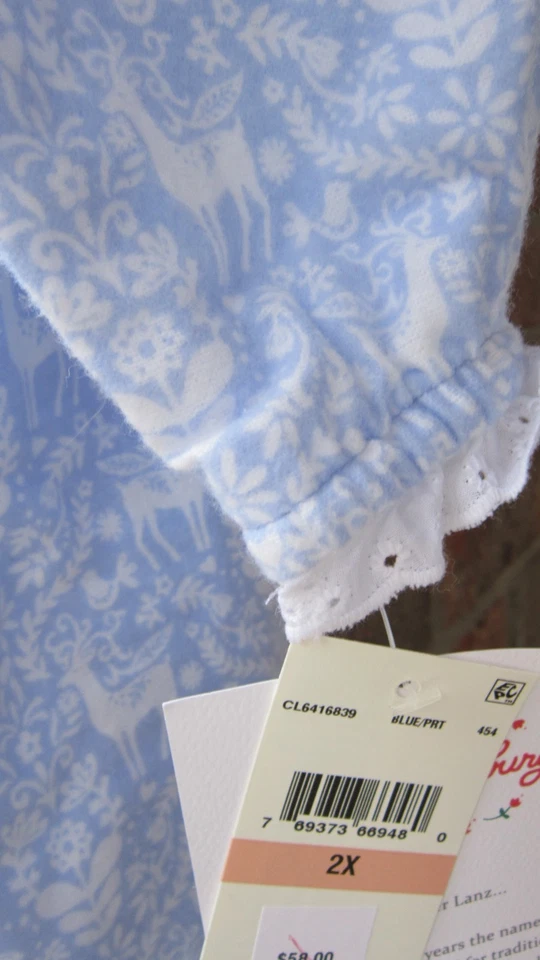 nwt Lanz of Salzburg womens 2x blue long flannel nightgown Woodland deer pockets - Image 3 of 4