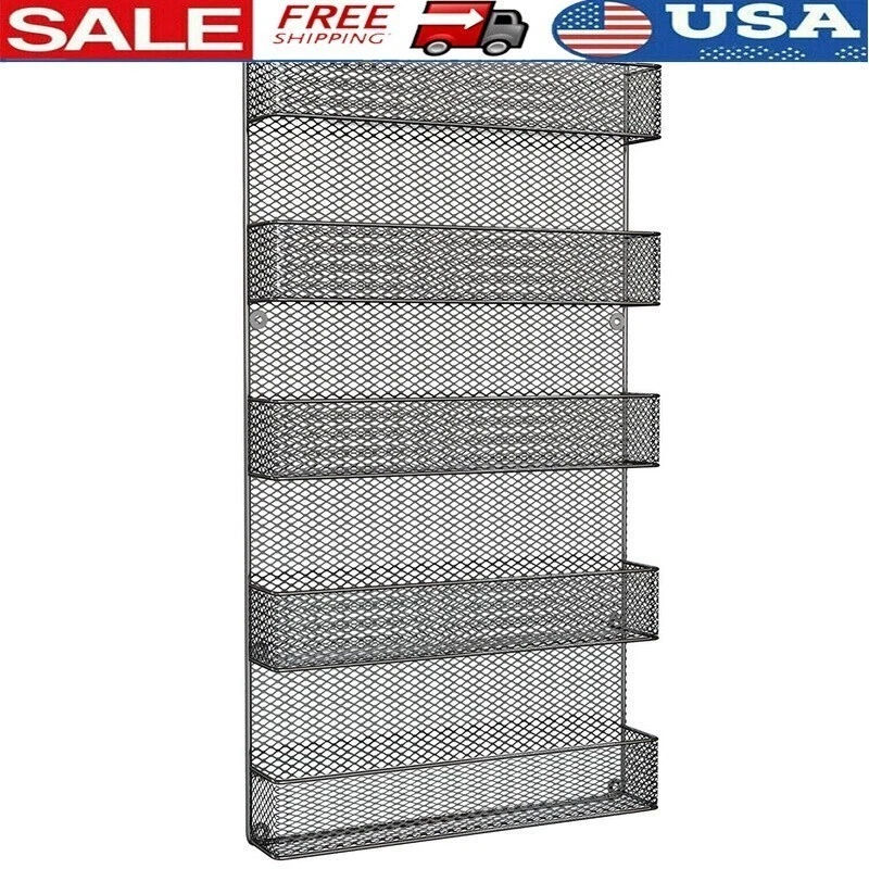5-Tier Wall-Mount Spice Rack Organizer Kitchen Pantry Storage Metal Shelves New