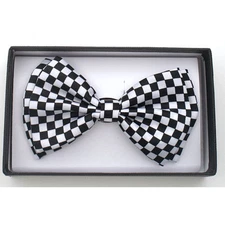 New Tuxedo PreTied White Black Checkered Bow Tie Satin Adjustable Check Bowtie