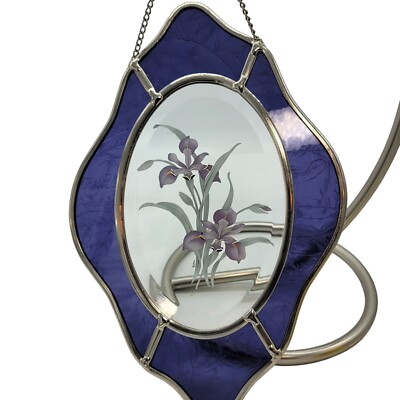 Sun Catcher 10''  Purple Framed Beveled Iris Water Lily Signed READ!
