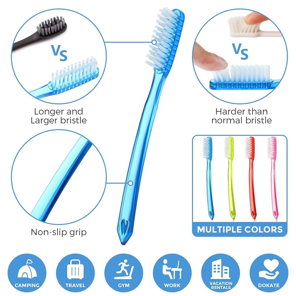 Zopeal Extra Hard and Firm Bristle Toothbrush Huge Blue, Red, Pink