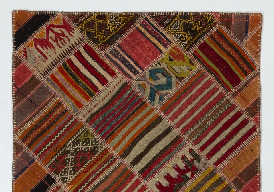 4x6英尺复古手工土耳其拼布边地毯带部落风格 — 第 2/4 张图片