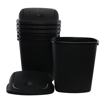 Black Plastic Trash Can with Swing Lid, 10 Gallon Garbage Can, 4 Pack
