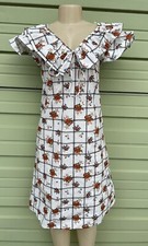 New Zara White Floral Ruffle Collar Midi Dress Bohemian deep V neck size S 5890