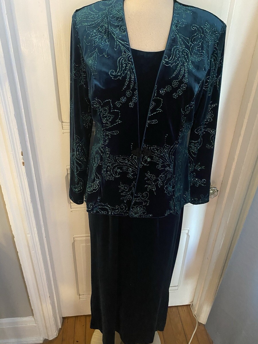 RM RICHARDS LONG GREEN VELVET EVENING DRESS WITH GLIMMERING  JACKET-SIZE8-NWOT!! | eBay