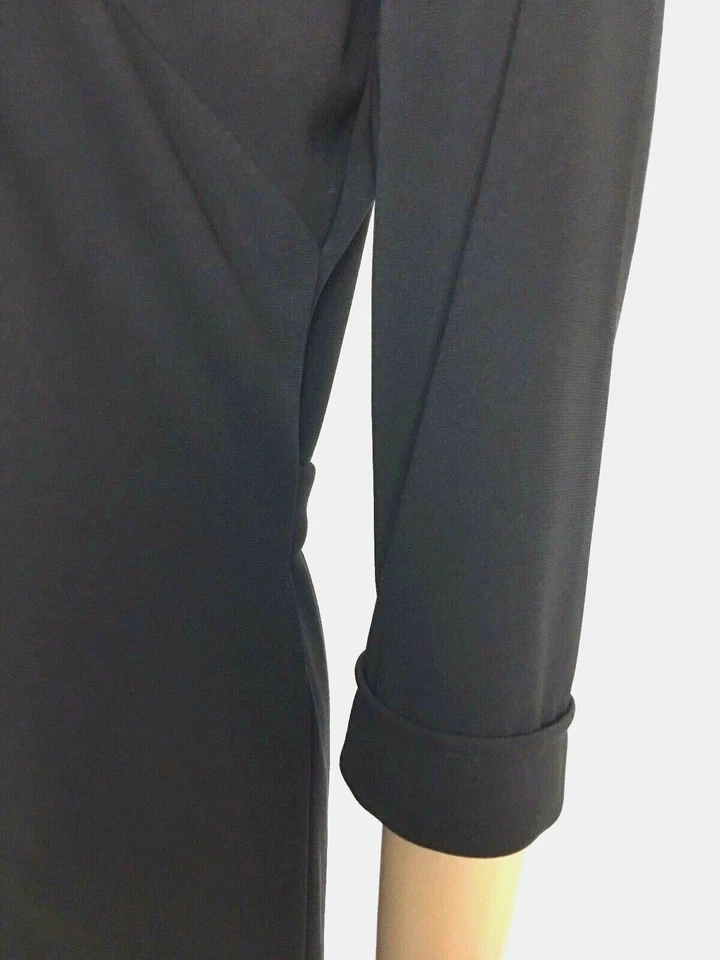 Vestido Camisa Hillard & Hanson Mujer 6 Negro Cuello en V Abotonado Manga 3/4 Foto 2 de 4