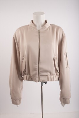 Zara Womans Bomber Jacket Satin Effect Size XL beige tan Champagne