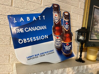 Vintage 1990 Labatt Blue Canadian obsession Beer Sign 21x20 inches