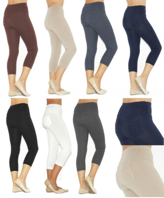 3/4 Capri Hose Leggings hoher Bund mit Taschen viele Farben Yoga Sport Fitness