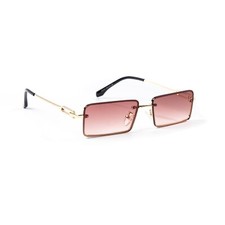 Vintage Men's Burgundy Tint Rimless Rectangular Gold Frame Retro Sunglasses