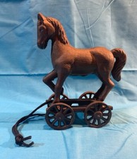 Cast Iron Old Time Horse Pull Toy on Wheels 7 1/4" long by 6 1/8" tall 13603