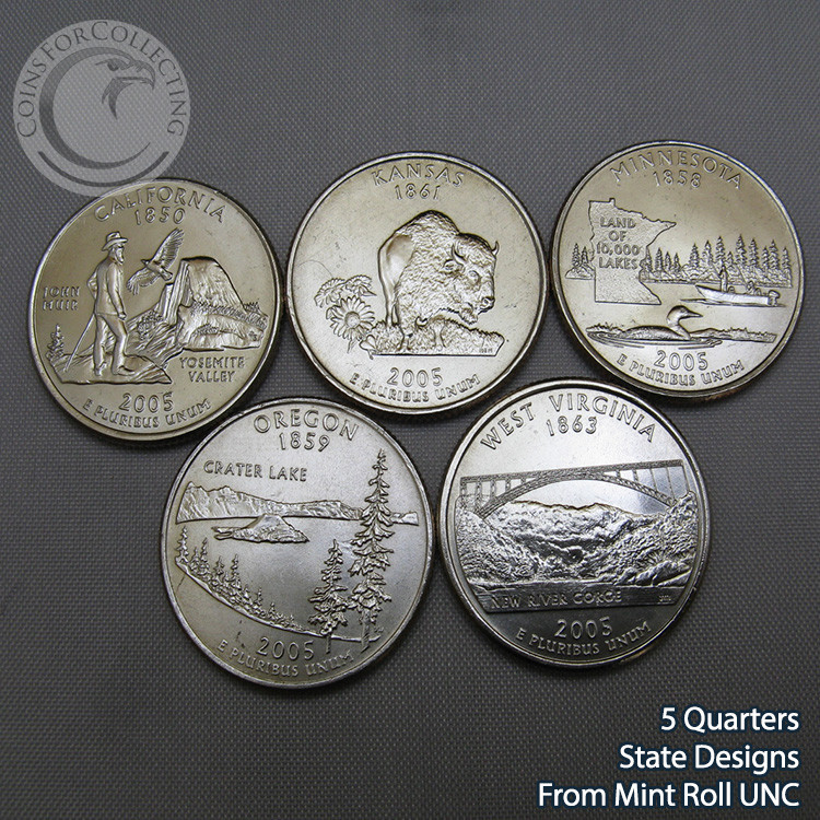 米国◆◆2005-P ワシントン (WV) クォーター硬貨100枚バッグ◆◆ 2005-P WASHINGTON STATE QUARTER SET PHILLY - 5 Designs from