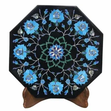 12" Marble side Table Turquoise Inlay semi precious stones work Home Decor