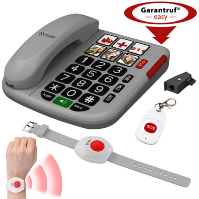 SIMVALLEY COMMUNICATIONS simvalley Senioren-Notruf-Telefon, Funk-SOS-Taster, SOS-Armband, TAE-Adapter