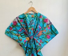 Indian Turquoise Cotton Party Wear Kaftan Dress Women's Clothing Night Maxi Gown
