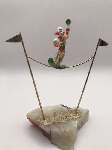 JuDi Originals 24k Gold Plated Clown Tightrope Dancer 8" Sculpture on Onyx Base - Picture 13 of 19