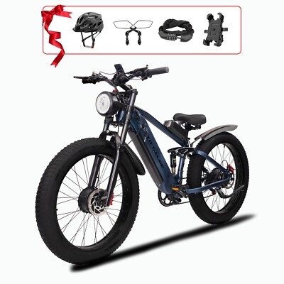 2000W E-Bike 37MPH 26'' Fat Tire 52V Dual Motor 22Ah Electric Bicycle For Adults