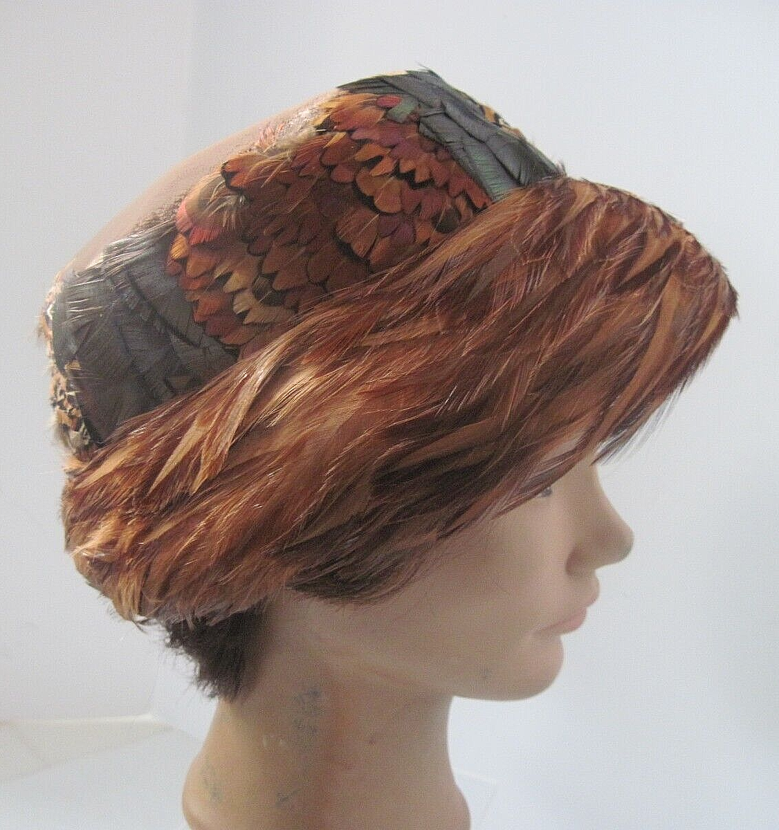1940'S Vintage Brown Hat with Feathers by Phipps TAILORED HATS Pre