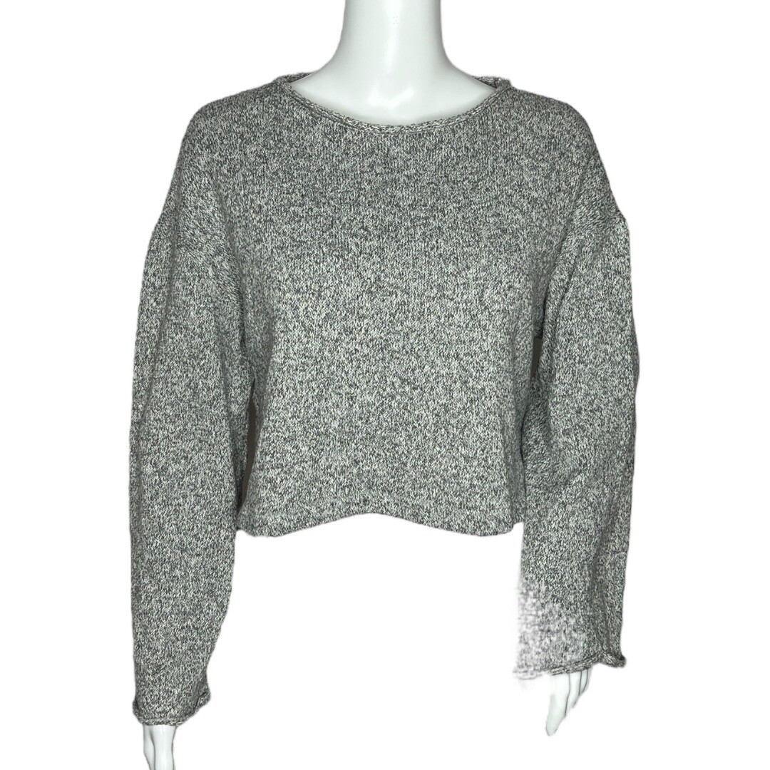 Zara Basic Sweater Womens Medium Gray Marled Crop… - image 1