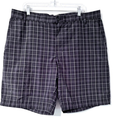BEN HOGAN Performance Flat Front Golf Chino Shorts Mens Size 40x10 Gray Plaid
