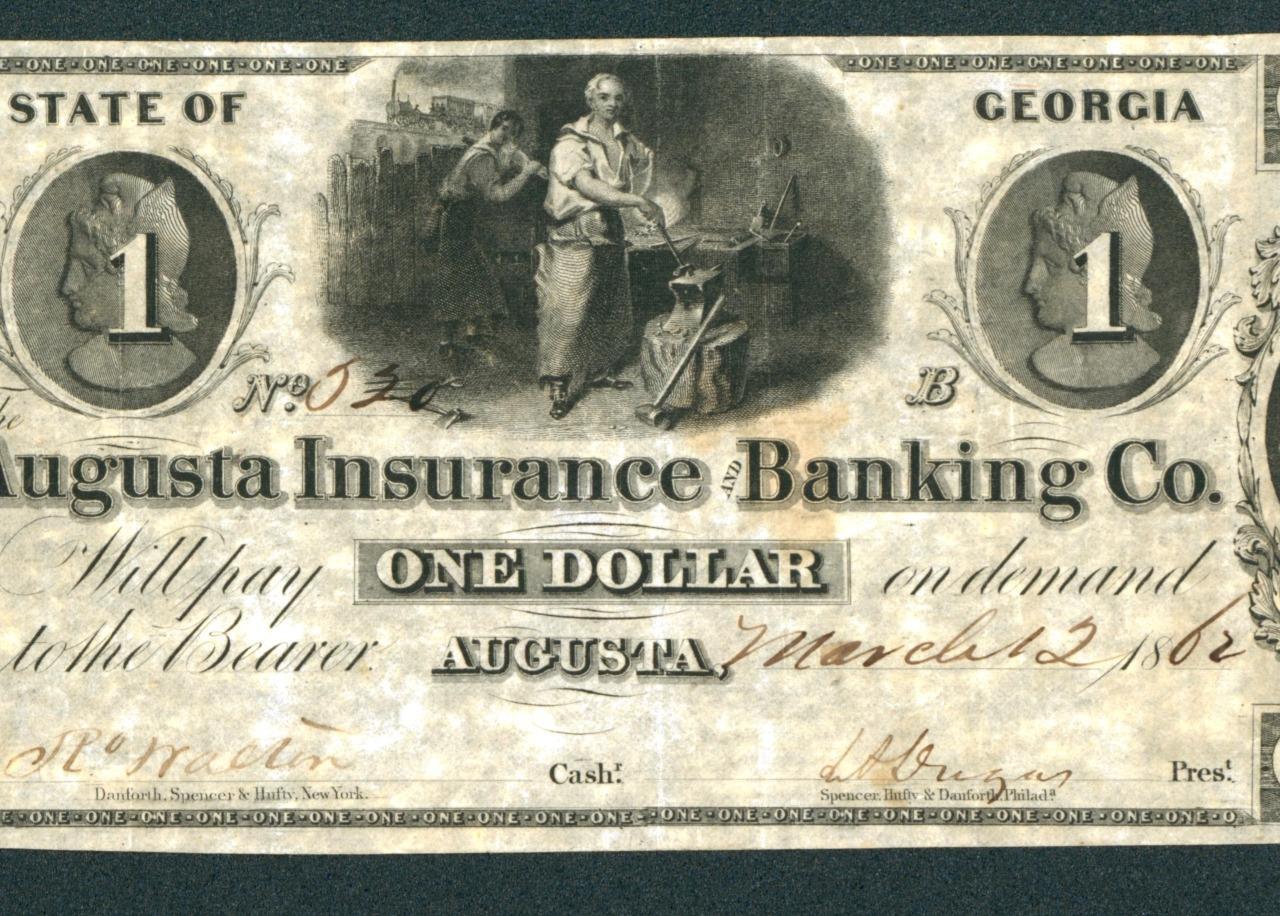 1 1862 Augusta Insurance & Banking Company Obsolete Banknote