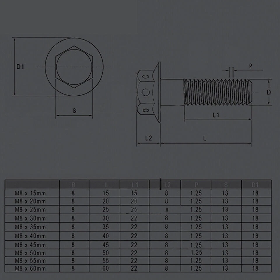 M8 X 1.25mmTitanium Drilled Hex Head Flange Bolt 15 20 25 30 35 40 45 50 55 60mm - Image 3 of 4