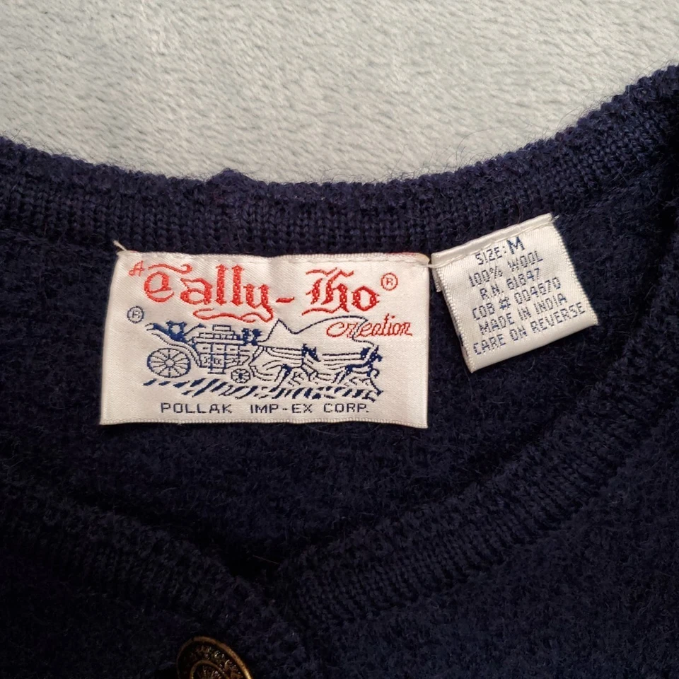 Suéter Vintage Tally Ho Mujer Medio Azul 100% Lana Botón Cárdigan Nórdico Foto 4 de 4