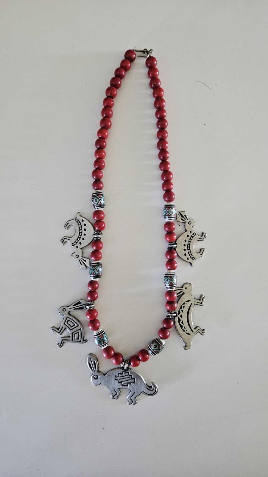 Red Beaded Rabbit Statement Necklace - image 1