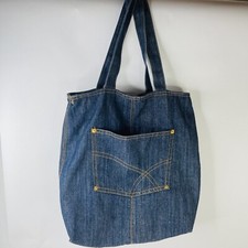 Denim Tote Bag with Front Pocket Size 14  x 15  Retro Look