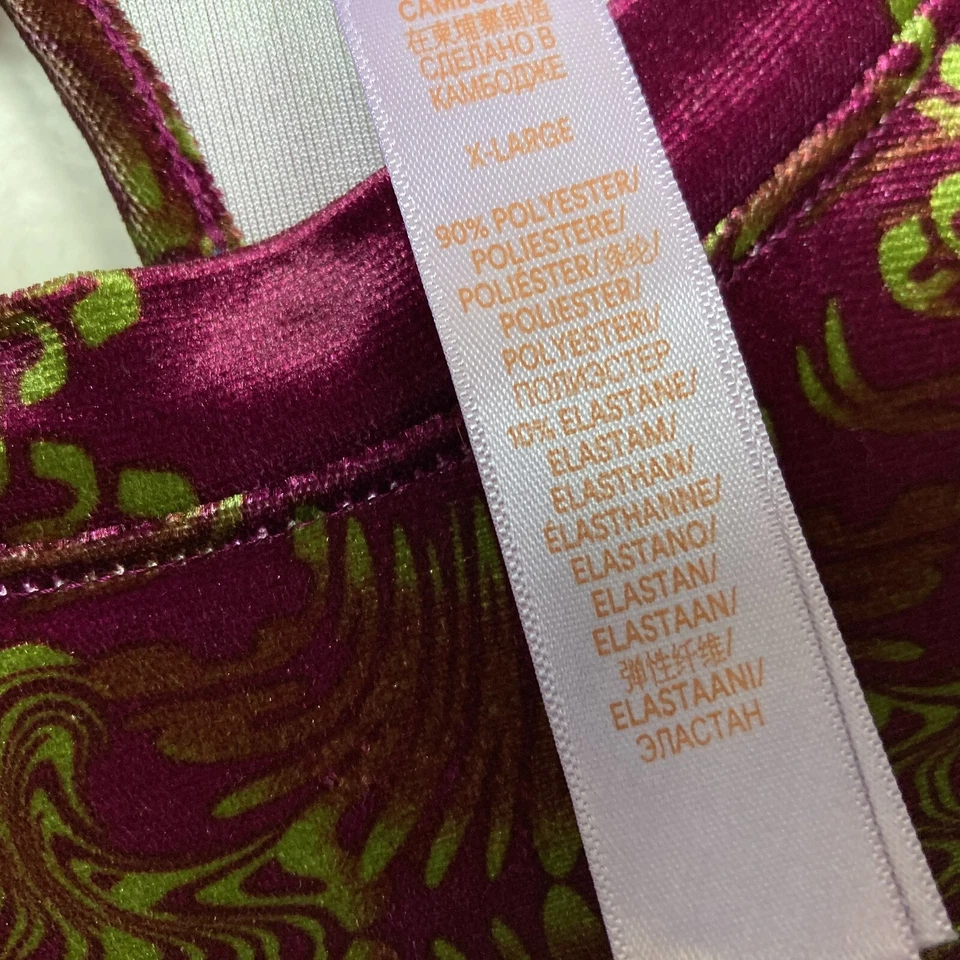 Top para dormir Savage X Fenty de terciopelo psicodélico para mujer talla XL púrpura verde elástico Foto 4 de 4