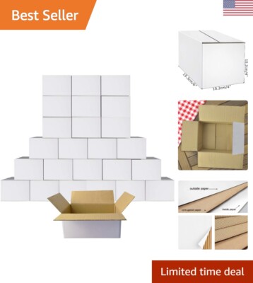 Sturdy Recycled White Cardboard Shipping Boxes - 6x4x4 - 25 Pack