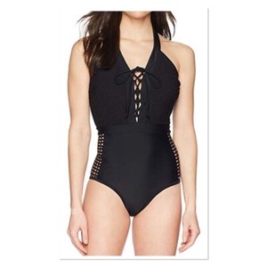 black swimsuit halter neck