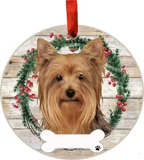 Yorkie Dog Wreath Ornament Personalizable Christmas Tree Holiday Decoration