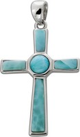Kreuz Larimar AnhäNger Silber 925 Hellblaue Edelsteine